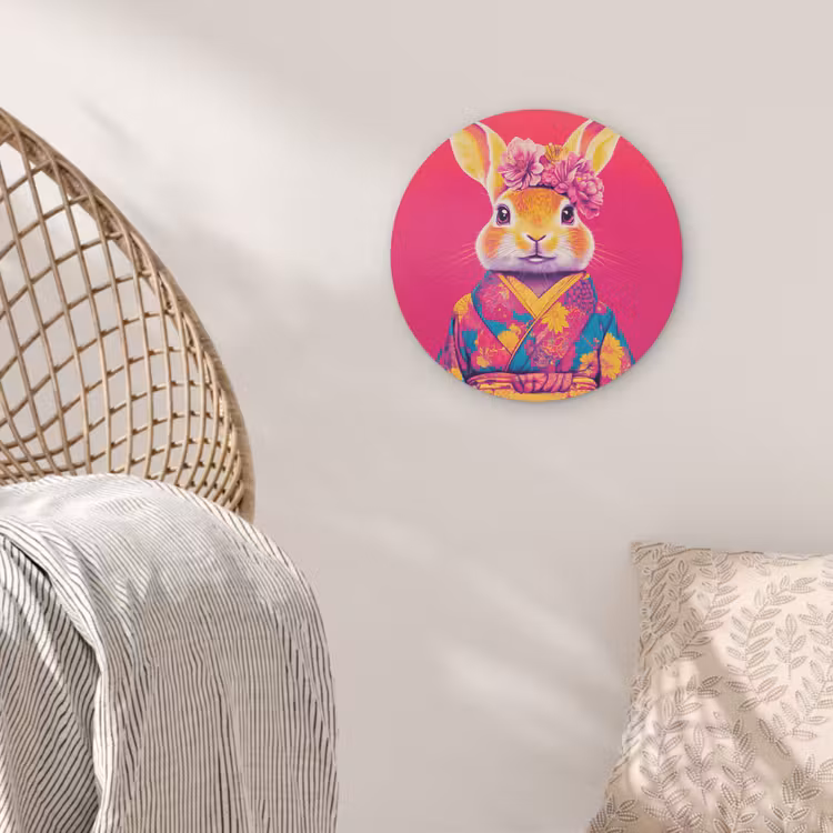 Konijn - Bloemen - Kleurrijk - Kimono Akoestische PET Vilt - Rond klein -sfeer4