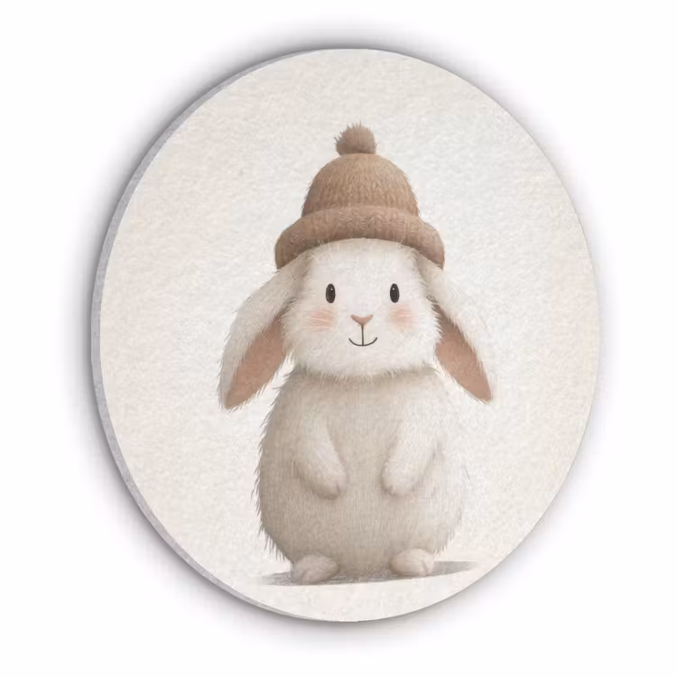 Konijn - Muts - Oren - Beige Akoestische PET Vilt - Rond klein -3d