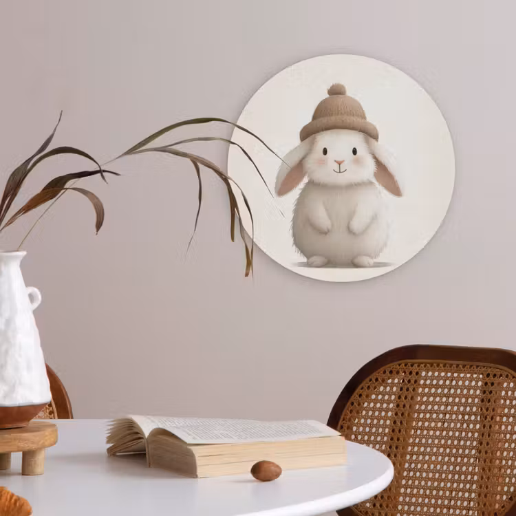 Konijn - Muts - Oren - Beige Akoestische PET Vilt - Rond klein -sfeer3