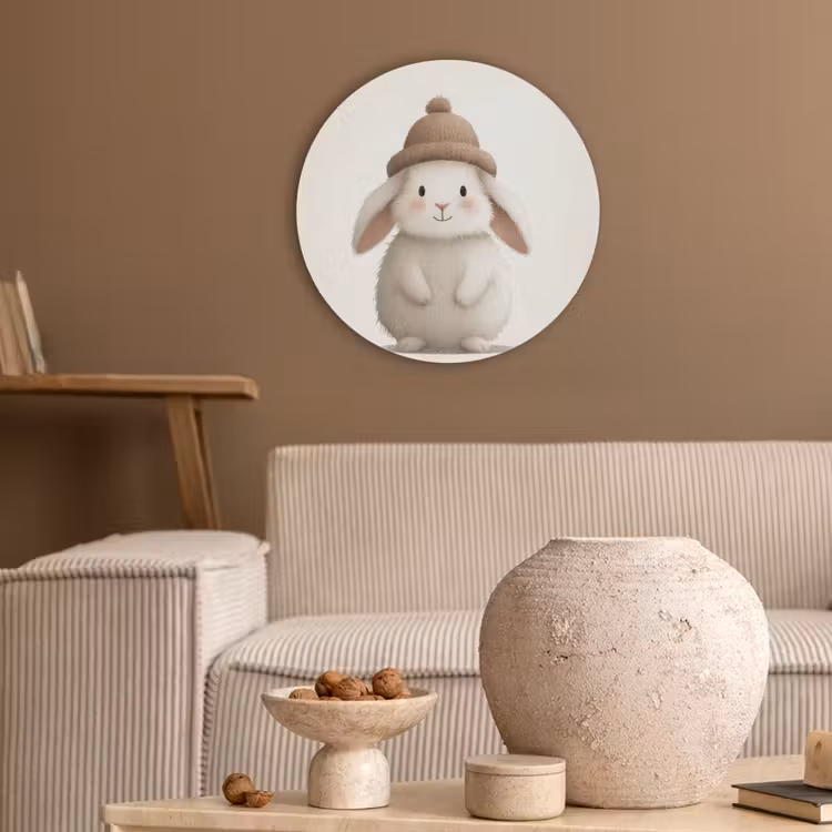 Konijn - Muts - Oren - Beige Akoestische PET Vilt - Rond klein -sfeer1