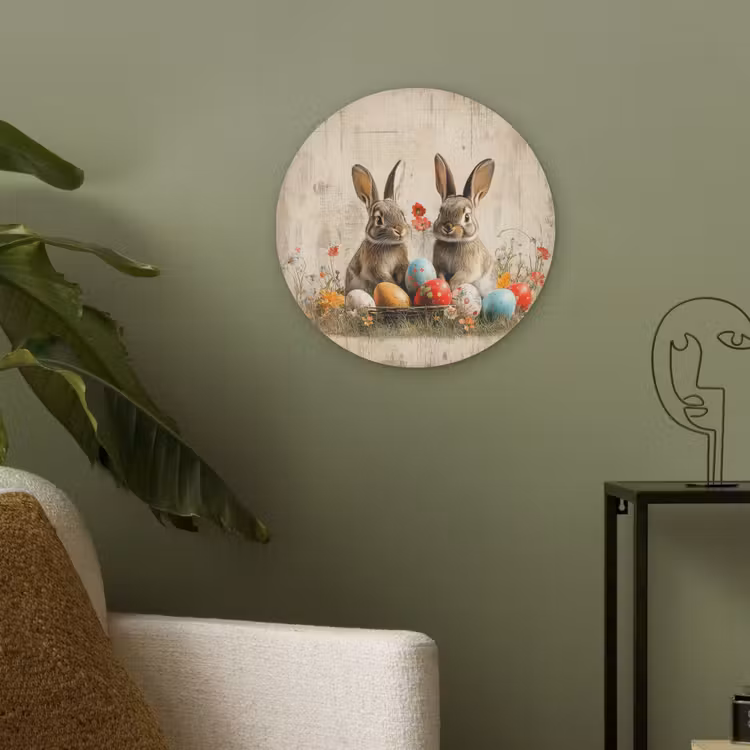 Konijnen - Bloemen - Eieren Akoestische PET Vilt - Rond klein -sfeer2