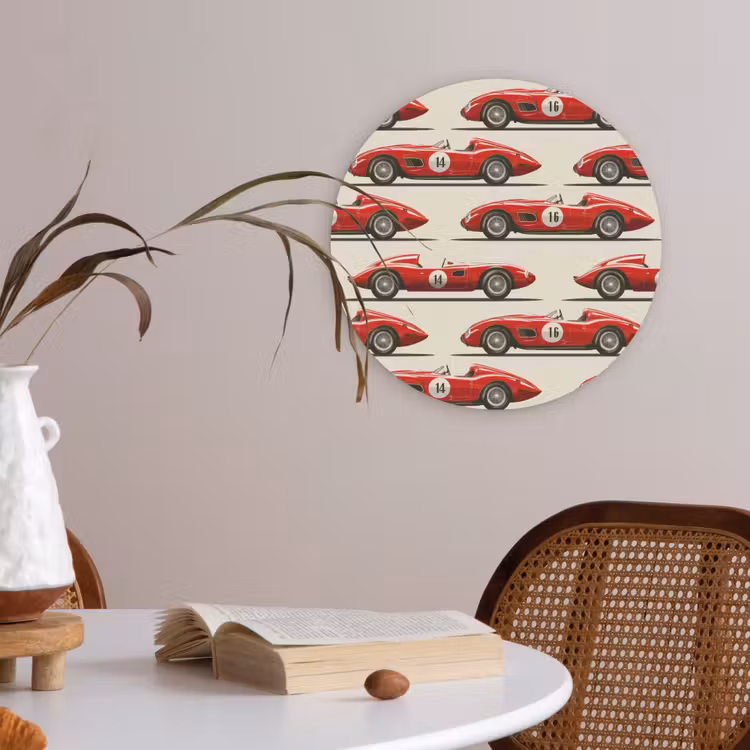 Raceauto - Retro - Rood Akoestische PET Vilt - Rond klein 838 -sfeer3