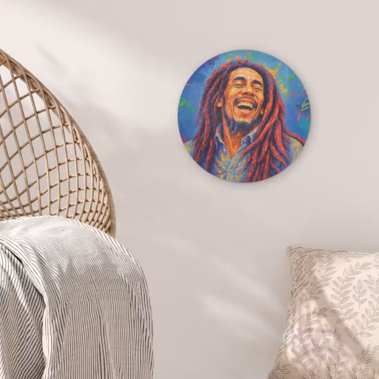 Regenboogkleuren - Man - schilderij Akoestische PET Vilt - Rond klein -sfeer4