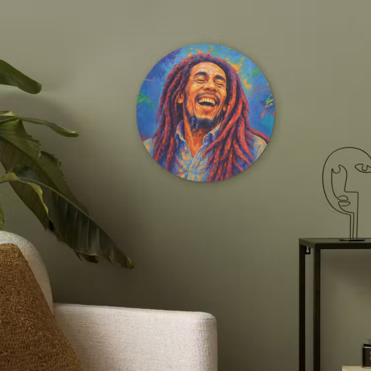 Regenboogkleuren - Man - schilderij Akoestische PET Vilt - Rond klein -sfeer2