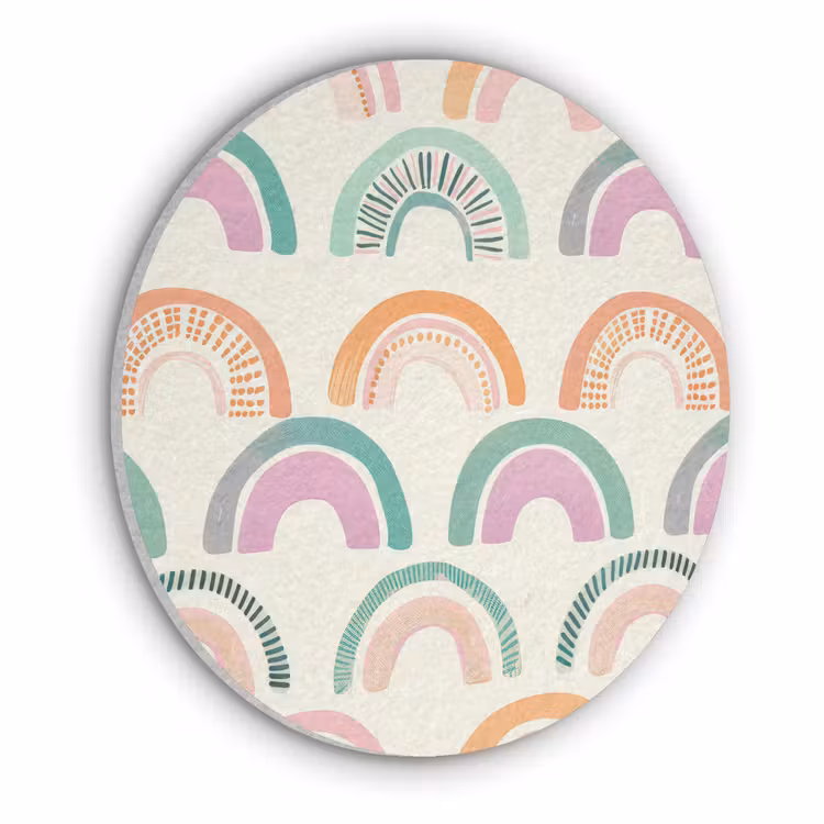 Regenboog - Pastel - Patroon Akoestische PET Vilt - Rond klein -3d