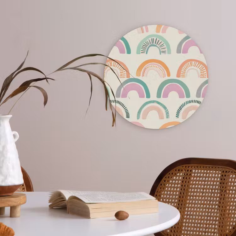 Regenboog - Pastel - Patroon Akoestische PET Vilt - Rond klein -sfeer3