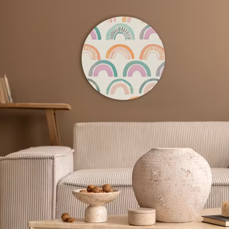 Regenboog - Pastel - Patroon Akoestische PET Vilt - Rond klein -sfeer1