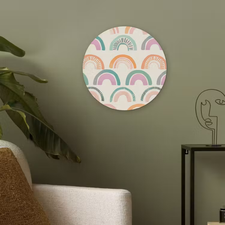 Regenboog - Pastel - Patroon Akoestische PET Vilt - Rond klein -sfeer2