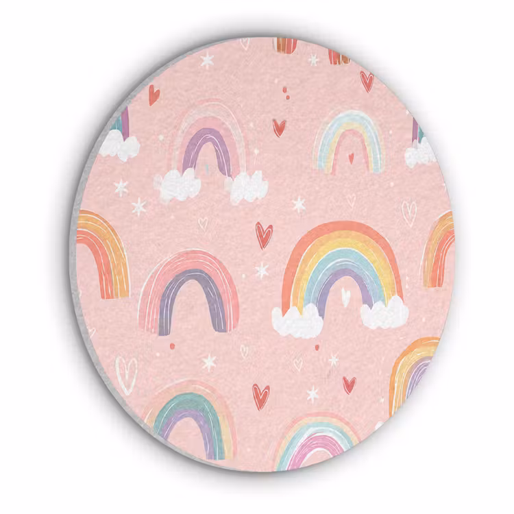 Regenboog - Patroon - Pastel - Handgetekend Akoestische PET Vilt - Rond klein -3d
