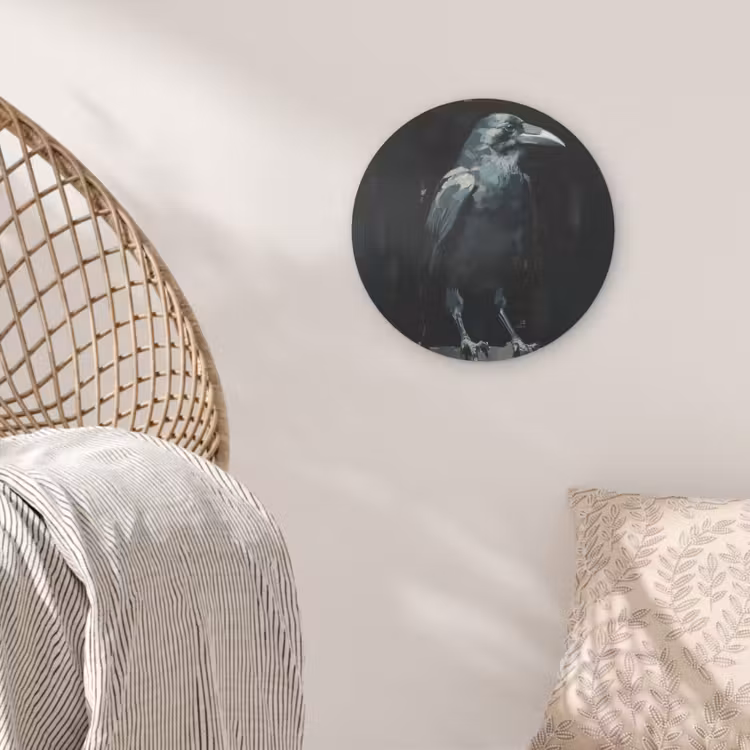 Raaf - Vogels - Zwart Akoestische PET Vilt - Rond klein -sfeer4