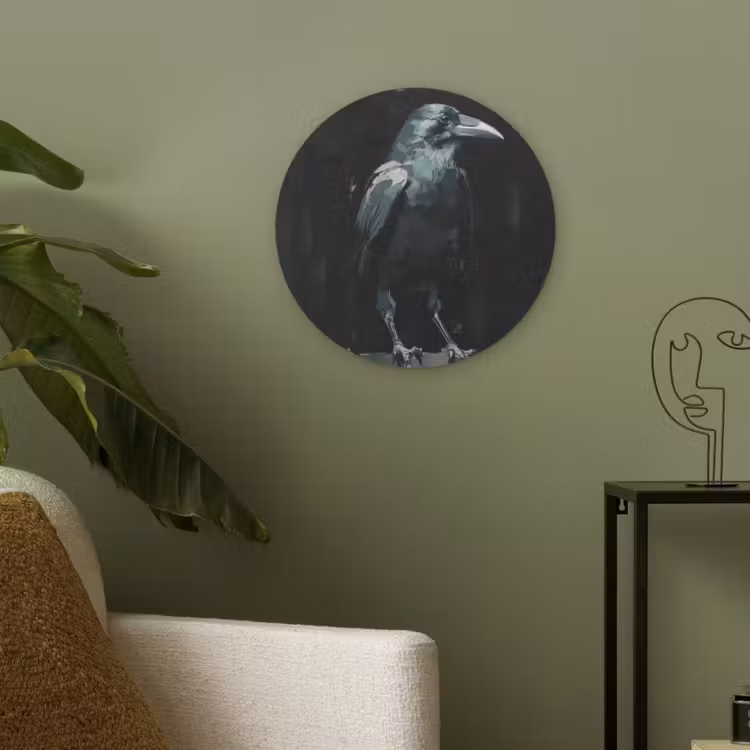 Raaf - Vogels - Zwart Akoestische PET Vilt - Rond klein -sfeer2