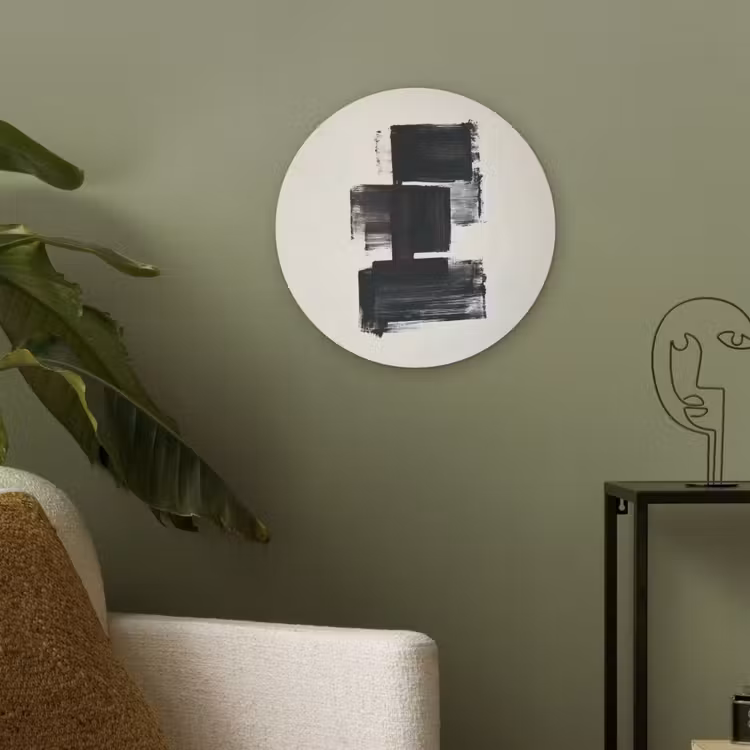 Rechthoeken - Penseelstreken - Abstract - Zwart Akoestische PET Vilt - Rond klein -sfeer2