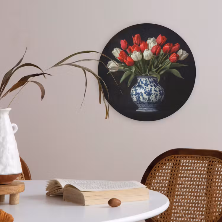 Rode - Bloemen - Tulpen - Vaas Akoestische PET Vilt - Rond klein -sfeer3