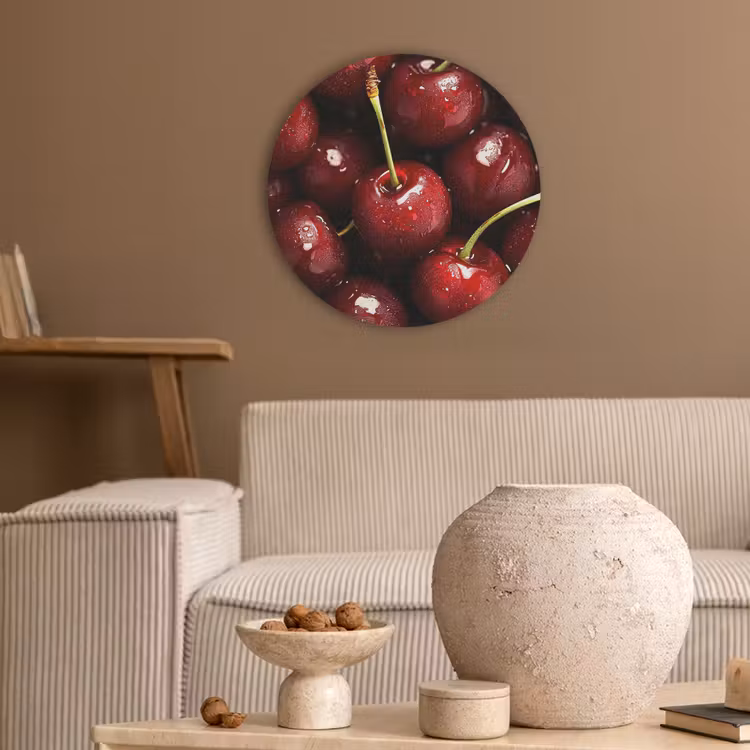 Rood - Fruit - Kersen Akoestische PET Vilt - Rond klein -sfeer1