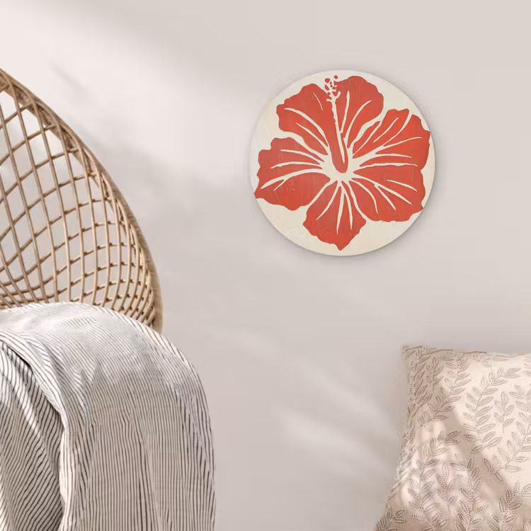 Rode hibiscusbloem - Textuur achtergrond - Beige Akoestische PET Vilt - Rond klein -sfeer4