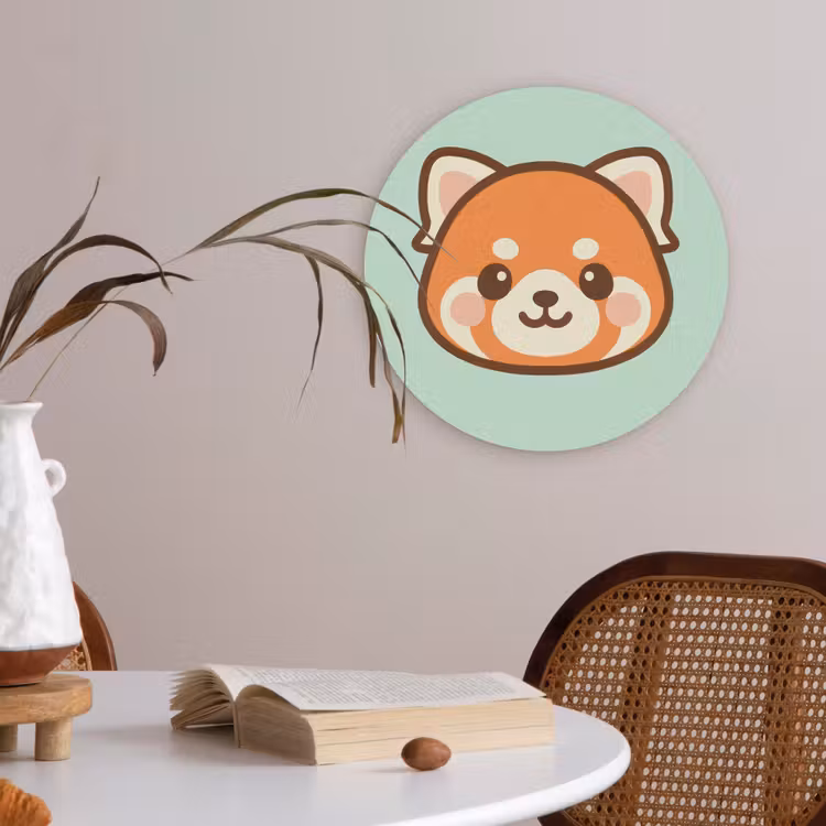 Rode panda - Groen - Cartoon Akoestische PET Vilt - Rond klein -sfeer3