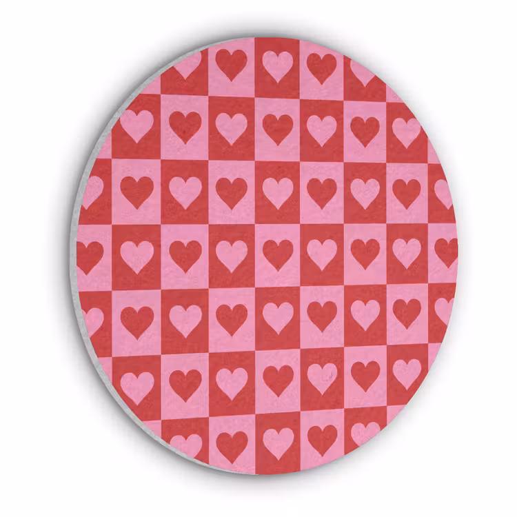 Rood - Roze - Schaakbord - Valentijn Akoestische PET Vilt - Rond klein -3d