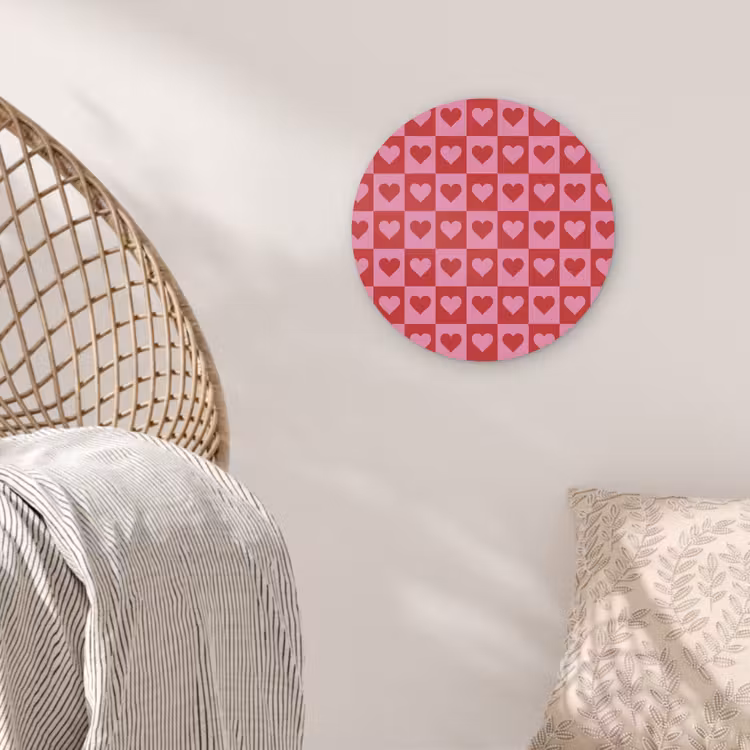 Rood - Roze - Schaakbord - Valentijn Akoestische PET Vilt - Rond klein -sfeer4