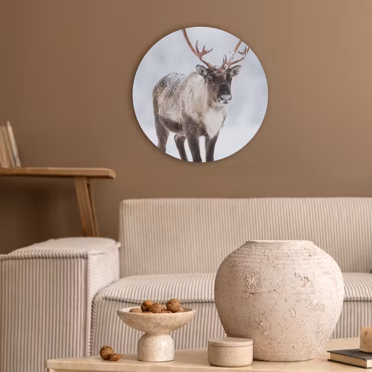 Rendier - Gewei - Toendra - Sneeuw - Wild Akoestische PET Vilt - Rond klein -sfeer1