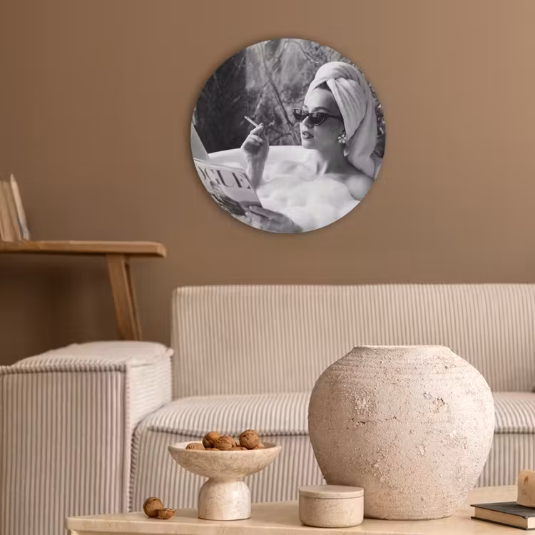 Relaxt - Bad - Zwart - Wit Akoestische PET Vilt - Rond klein -sfeer1