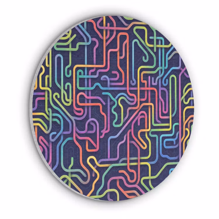 Retro - Abstract - Neon Akoestische PET Vilt - Rond klein -3d
