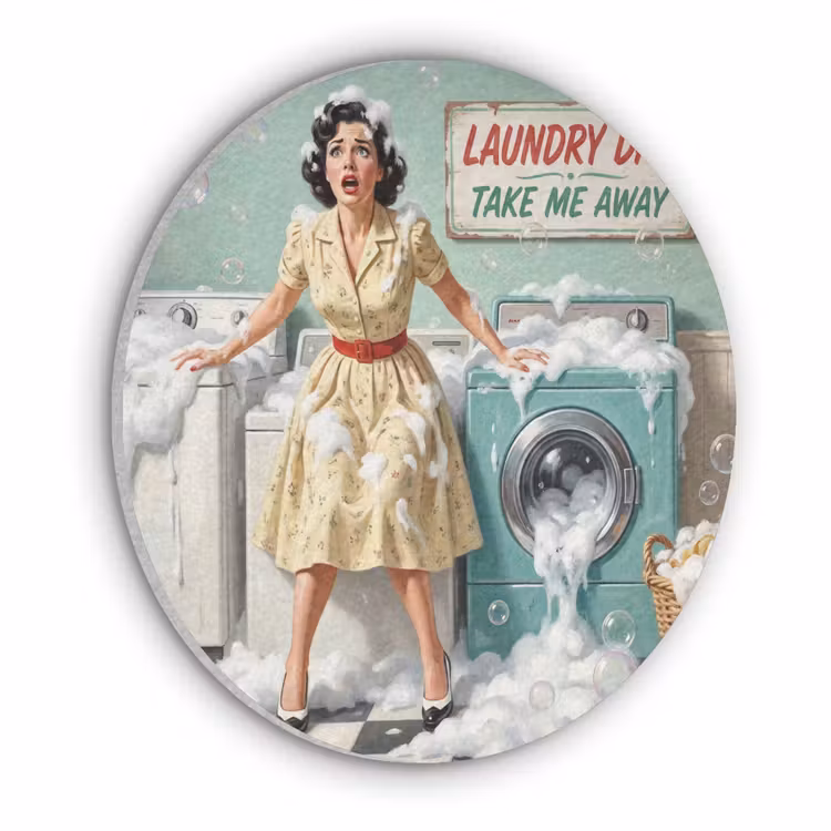Retro - Blauw - Vrouw Akoestische PET Vilt - Rond klein -3d