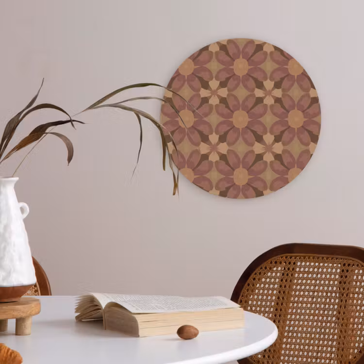 Retro - Bloemen - Bruin Akoestische PET Vilt - Rond klein 838 -sfeer3