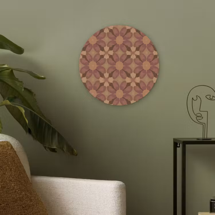 Retro - Bloemen - Bruin Akoestische PET Vilt - Rond klein 838 -sfeer2