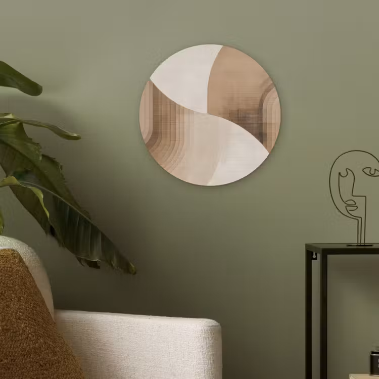Retro - Geometrische lagen - Aardetinten Akoestische PET Vilt - Rond klein -sfeer2