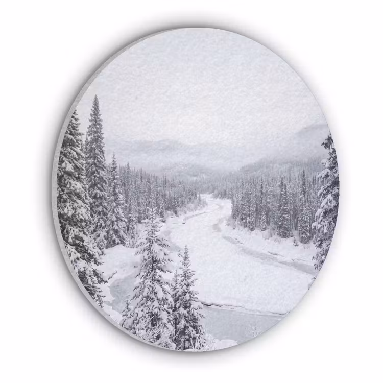 Rivier - Bevroren - Landschap - Winter Akoestische PET Vilt - Rond klein -3d