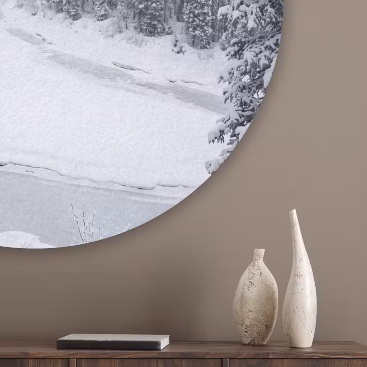 Rivier - Bevroren - Landschap - Winter Akoestische PET Vilt - Rond klein -sfeer5_closeup
