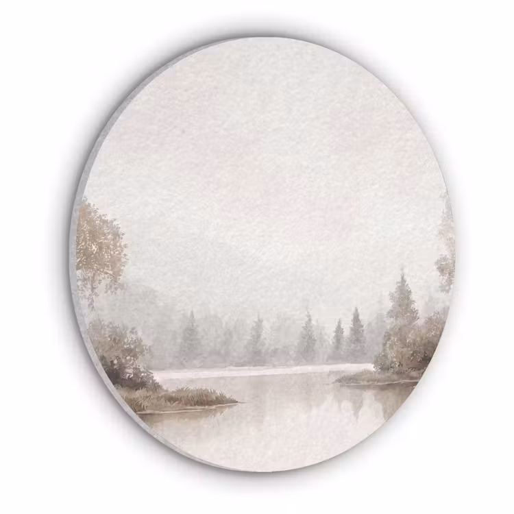 Rivierlandschap - Minimalistisch - Aardetinten Akoestische PET Vilt - Rond klein -3d