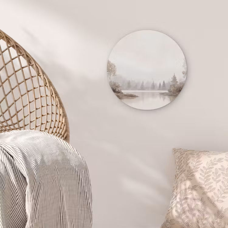 Rivierlandschap - Minimalistisch - Aardetinten Akoestische PET Vilt - Rond klein -sfeer4