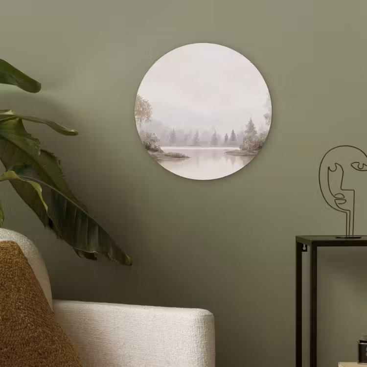 Rivierlandschap - Minimalistisch - Aardetinten Akoestische PET Vilt - Rond klein -sfeer2