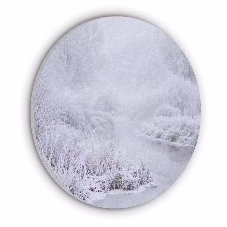 Rivier - Sneeuw - Bos - Winter - Schilderachtig Akoestische PET Vilt - Rond klein -3d