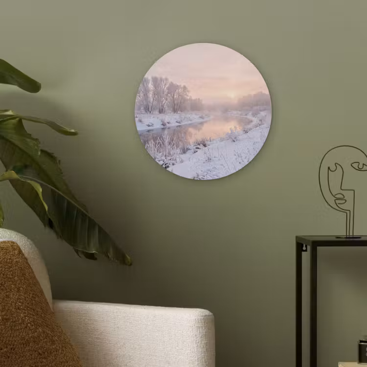 Rivier - Winter - Landschap - Sneeuw - Zonsopgang Akoestische PET Vilt - Rond klein -sfeer2