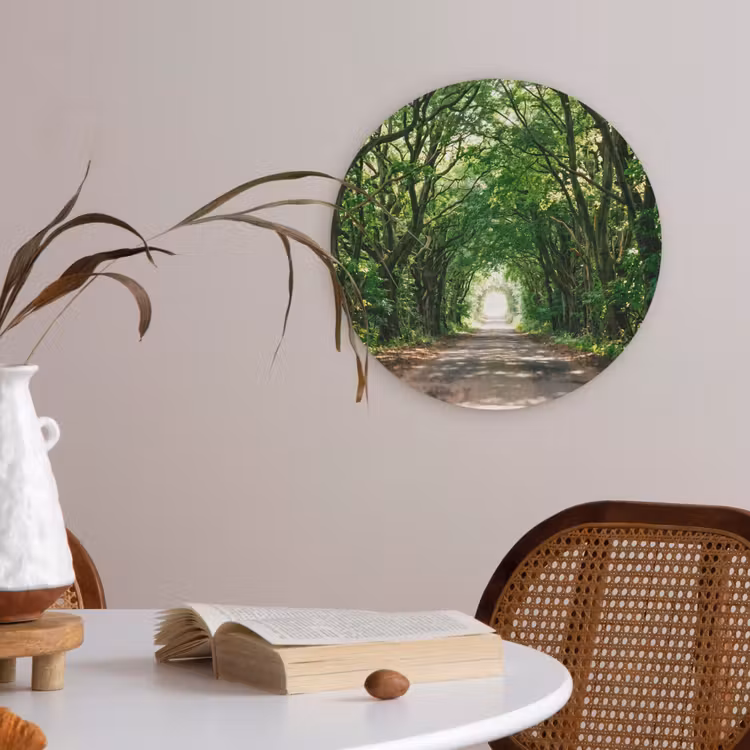 Weg - Bomen - Natuur - Groen Akoestische PET Vilt - Rond klein -sfeer3