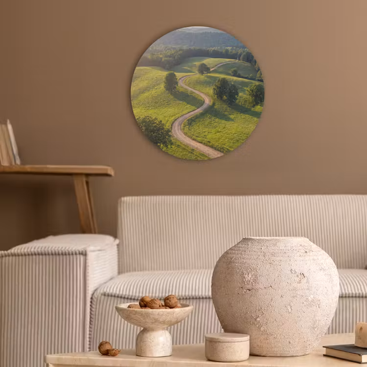 Weg - Weide - Natuur - Groen Akoestische PET Vilt - Rond klein -sfeer1