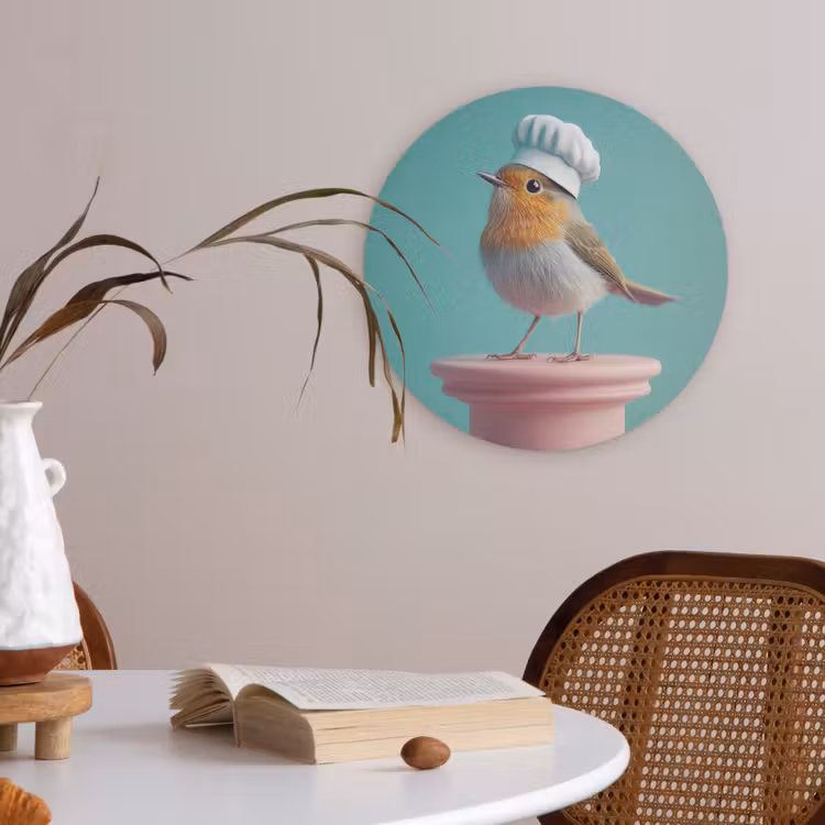 Roodborstje - Vogel - Koksmuts - Sokkel Akoestische PET Vilt - Rond klein -sfeer3