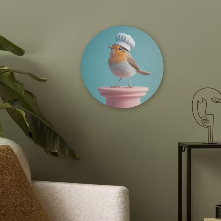 Roodborstje - Vogel - Koksmuts - Sokkel Akoestische PET Vilt - Rond klein -sfeer2
