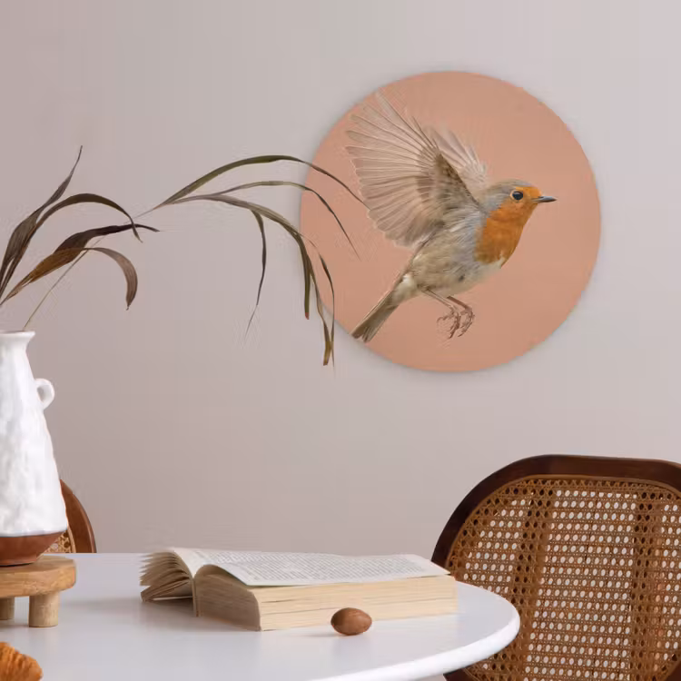 Roodborst - Natuur - Roze Akoestische PET Vilt - Rond klein -sfeer3