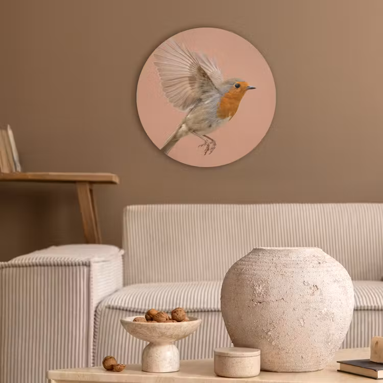Roodborst - Natuur - Roze Akoestische PET Vilt - Rond klein -sfeer1