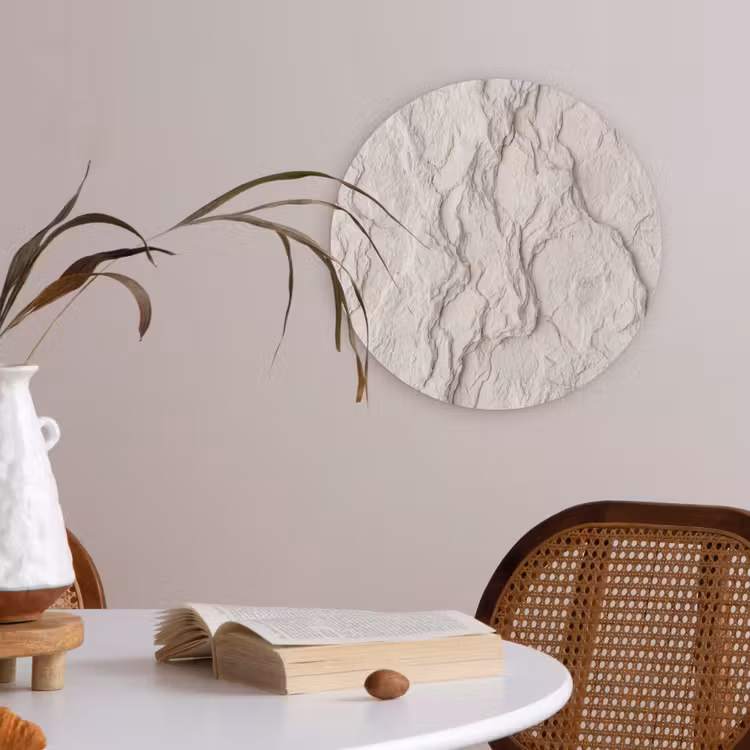 Rots - Structuur - Natuur - Beige - Abstract Akoestische PET Vilt - Rond klein -sfeer3