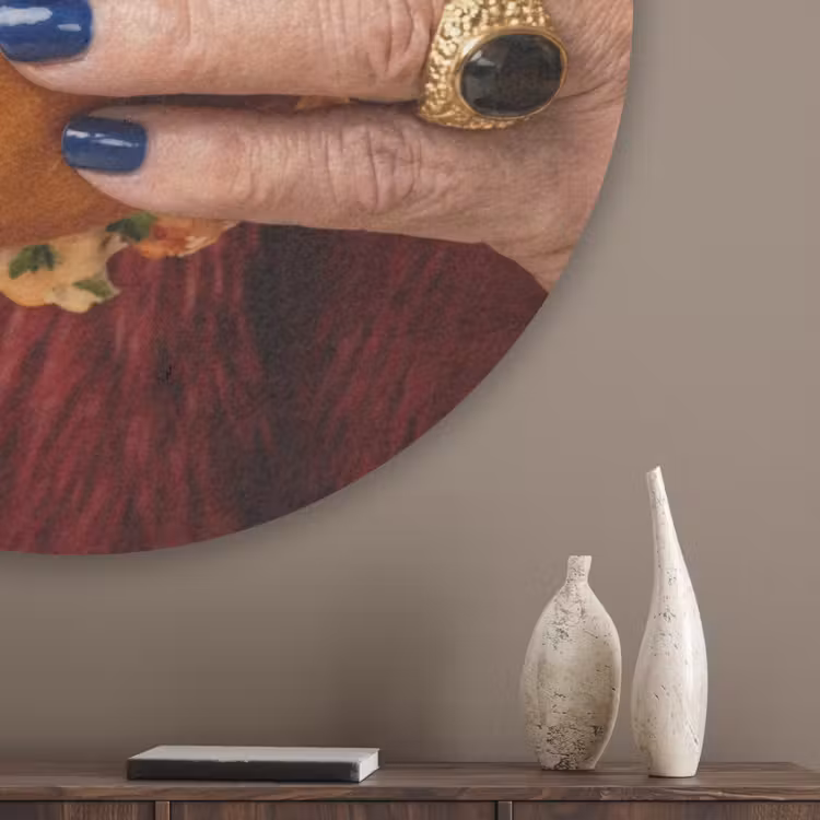 Broodje - Bontjas - Goud Akoestische PET Vilt - Rond klein -sfeer5_closeup