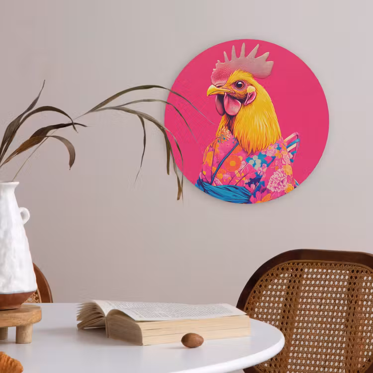 Haan - Kleurrijk - Kimono - Roze Akoestische PET Vilt - Rond klein -sfeer3