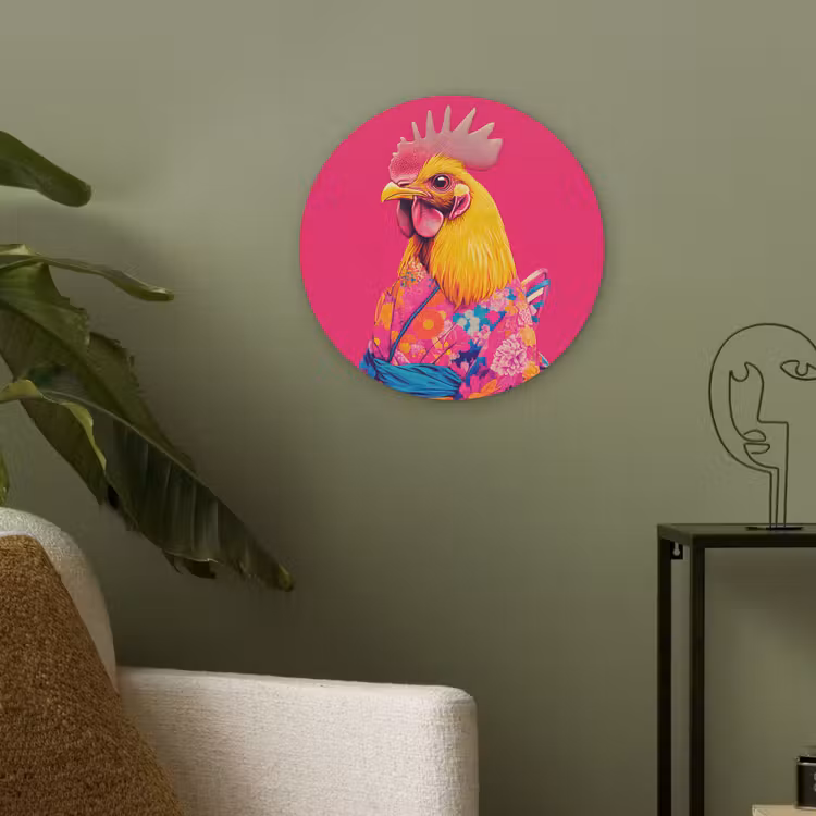 Haan - Kleurrijk - Kimono - Roze Akoestische PET Vilt - Rond klein -sfeer2