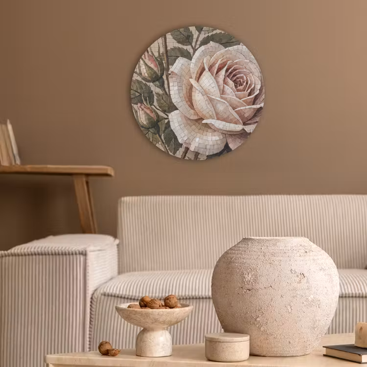 Roos - Mozaïek - Bloemen - Klassiek - Beige Akoestische PET Vilt - Rond klein -sfeer1