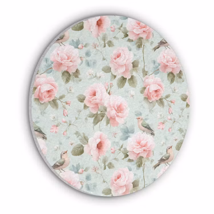 Rozen - Vogels - Pastel - Kleurrijk Akoestische PET Vilt - Rond klein 838 -3d