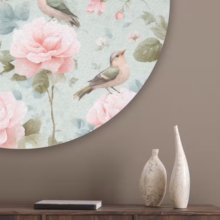 Rozen - Vogels - Pastel - Kleurrijk Akoestische PET Vilt - Rond klein 838 -sfeer5_closeup
