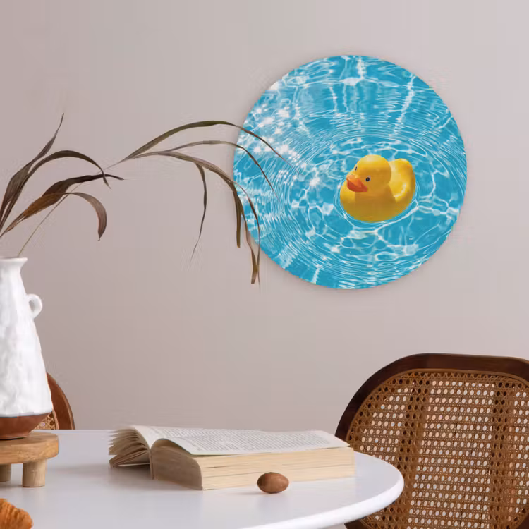 Badeend - Dobberen - Blauw Akoestische PET Vilt - Rond klein -sfeer3